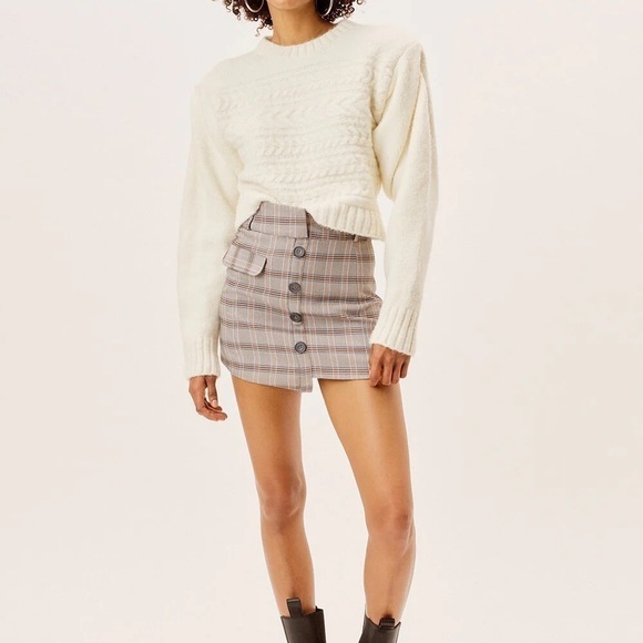 FOR Love and Lemons Ivory Dominique Cable Knit Shoulder pads Sweater size Medium - Picture 14 of 15